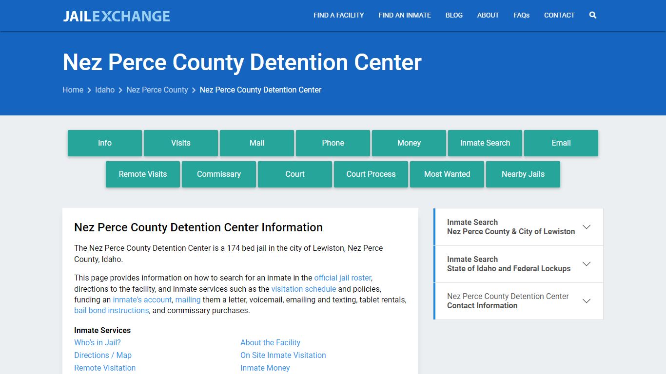 Nez Perce County Detention Center, ID Inmate Search, Information